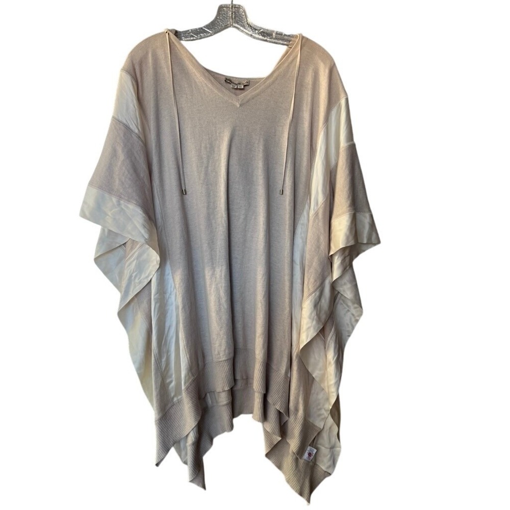 Haute Hippie‎ Nude Silk Cashmere Hooded Poncho Sweater Beige OS 51452